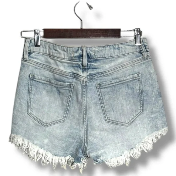 Eunina Light Blue Distressed Frayed Hem Micro Mini Jean Shorts - Picture 4 of 11